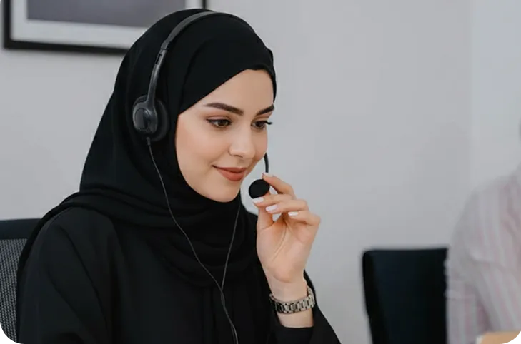 Customer service representative with headset